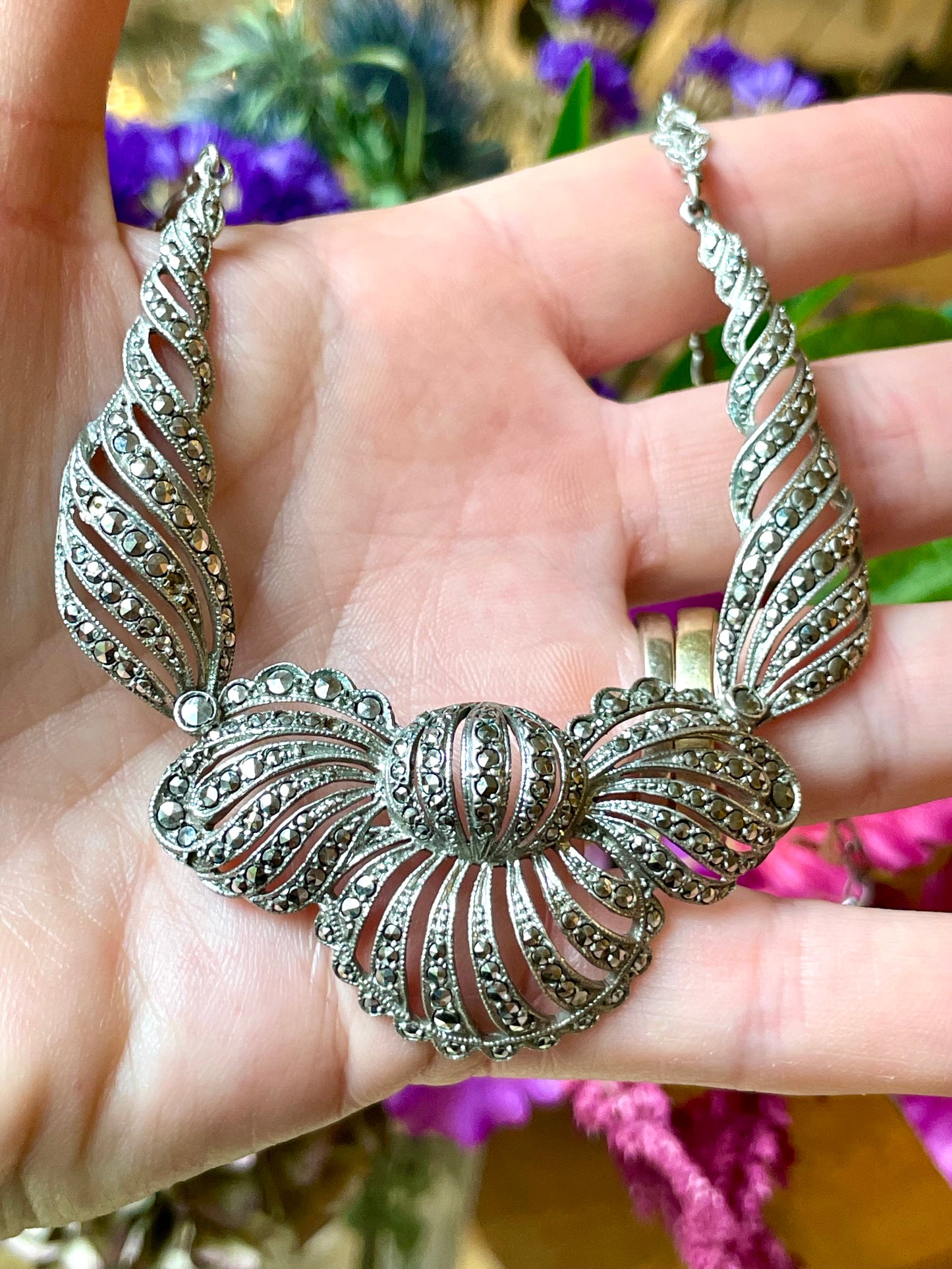 Stupenda collana in argento e marcassite, anno ‘40/50
