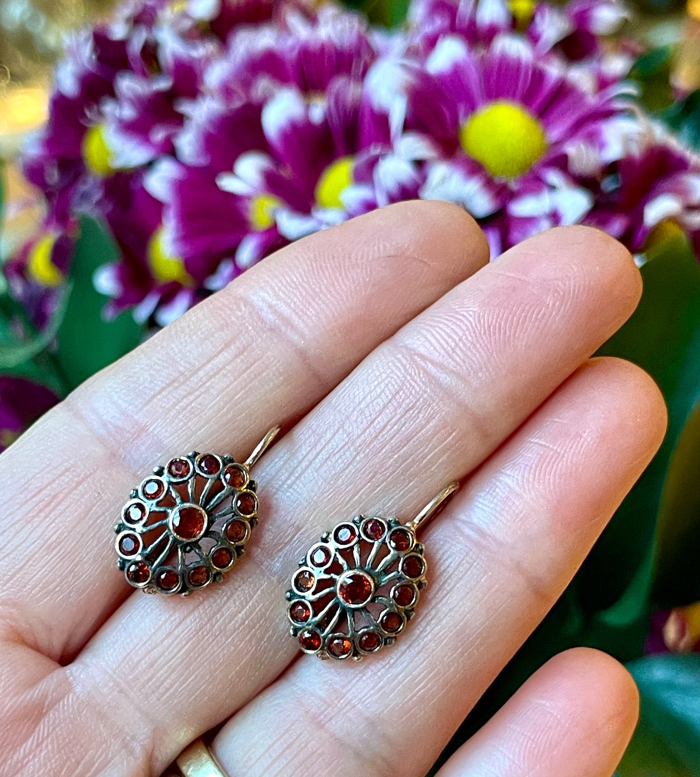 Orecchini con granato spessartite e vermeil, anni ‘50