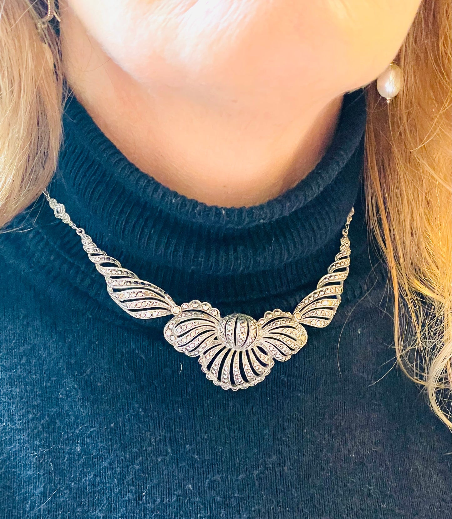 Stupenda collana in argento e marcassite, anno ‘40/50