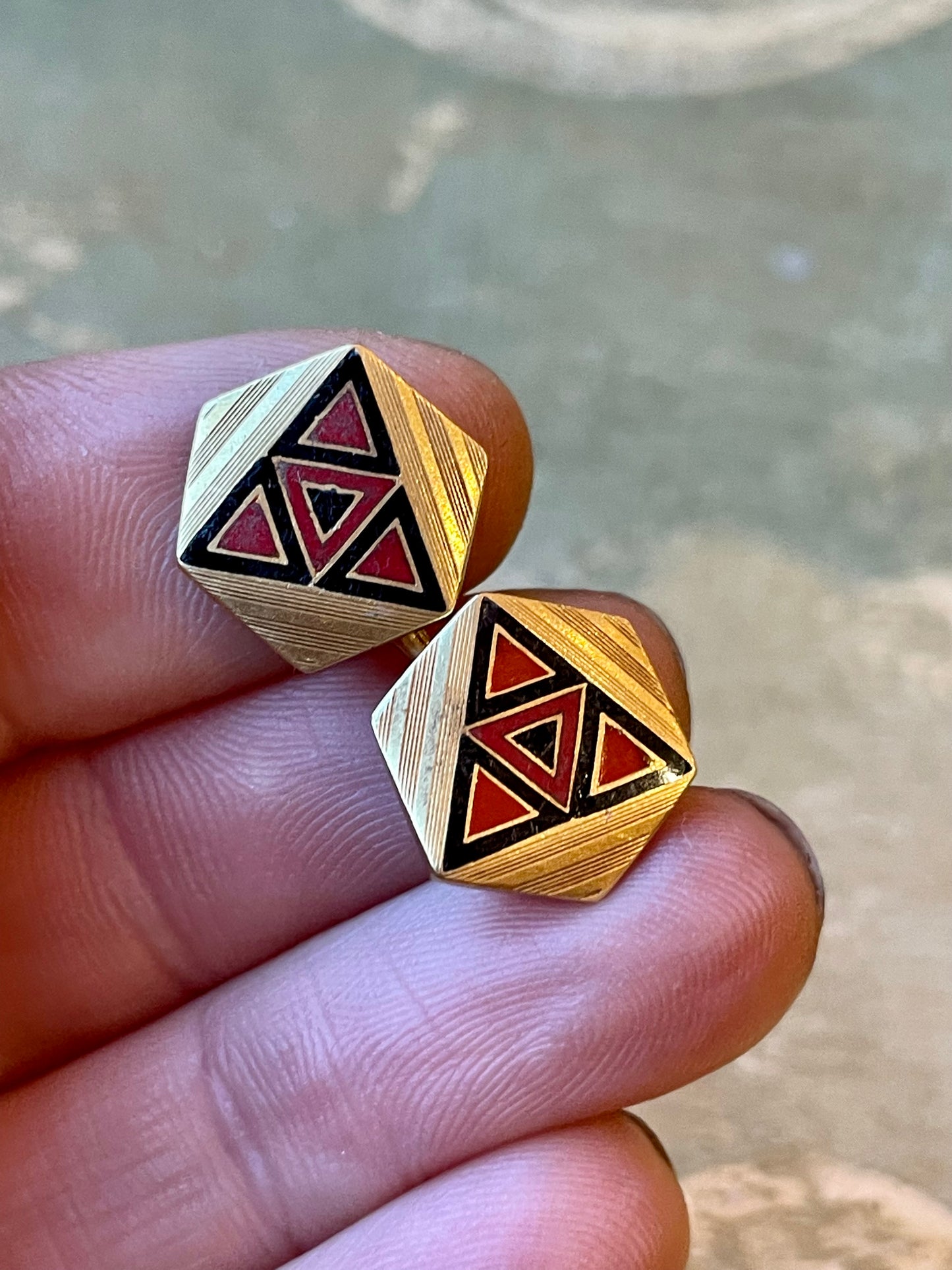 Gemelli Art Deco in oro e smalti, anni ‘30/40