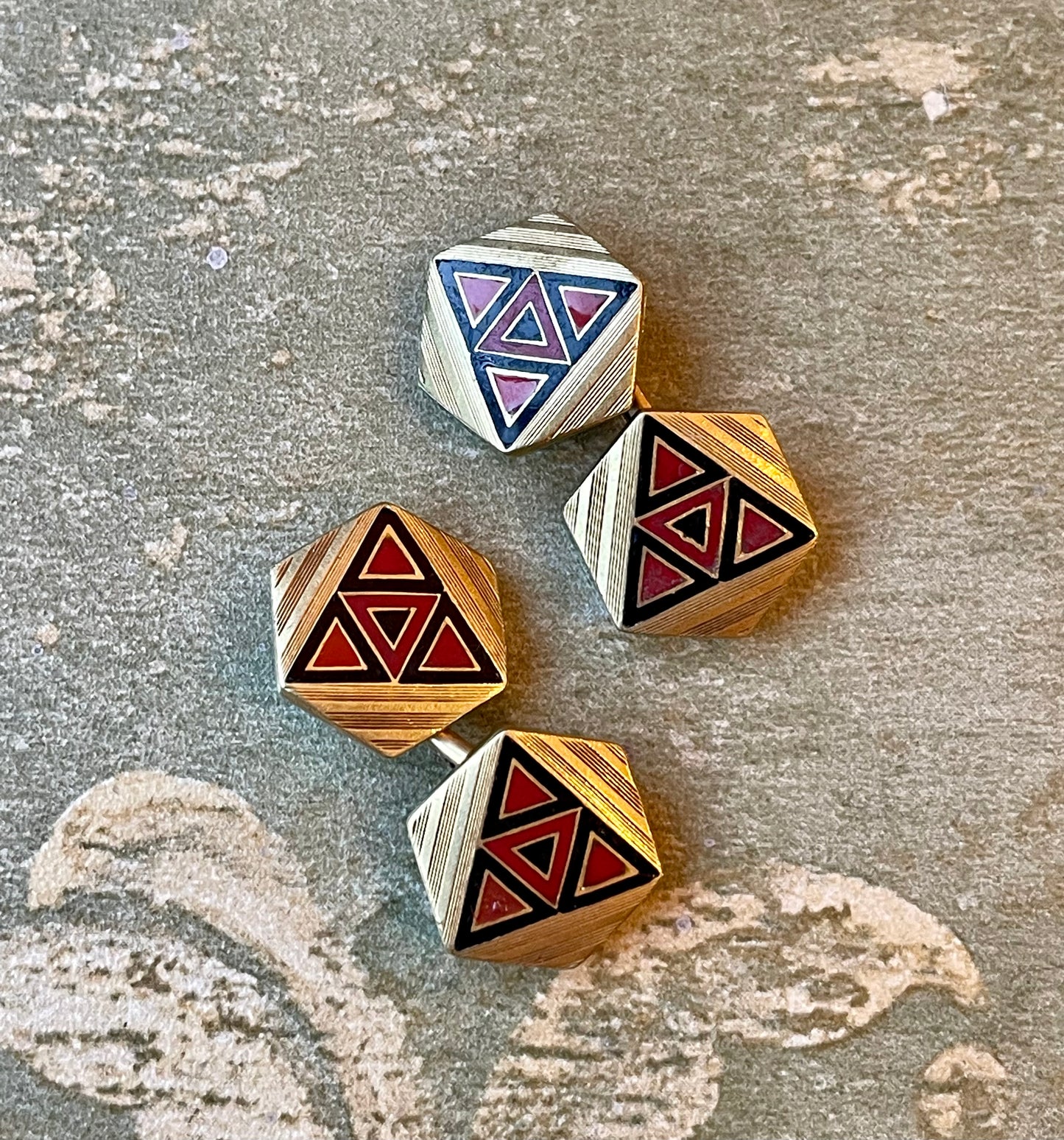 Gemelli Art Deco in oro e smalti, anni ‘30/40