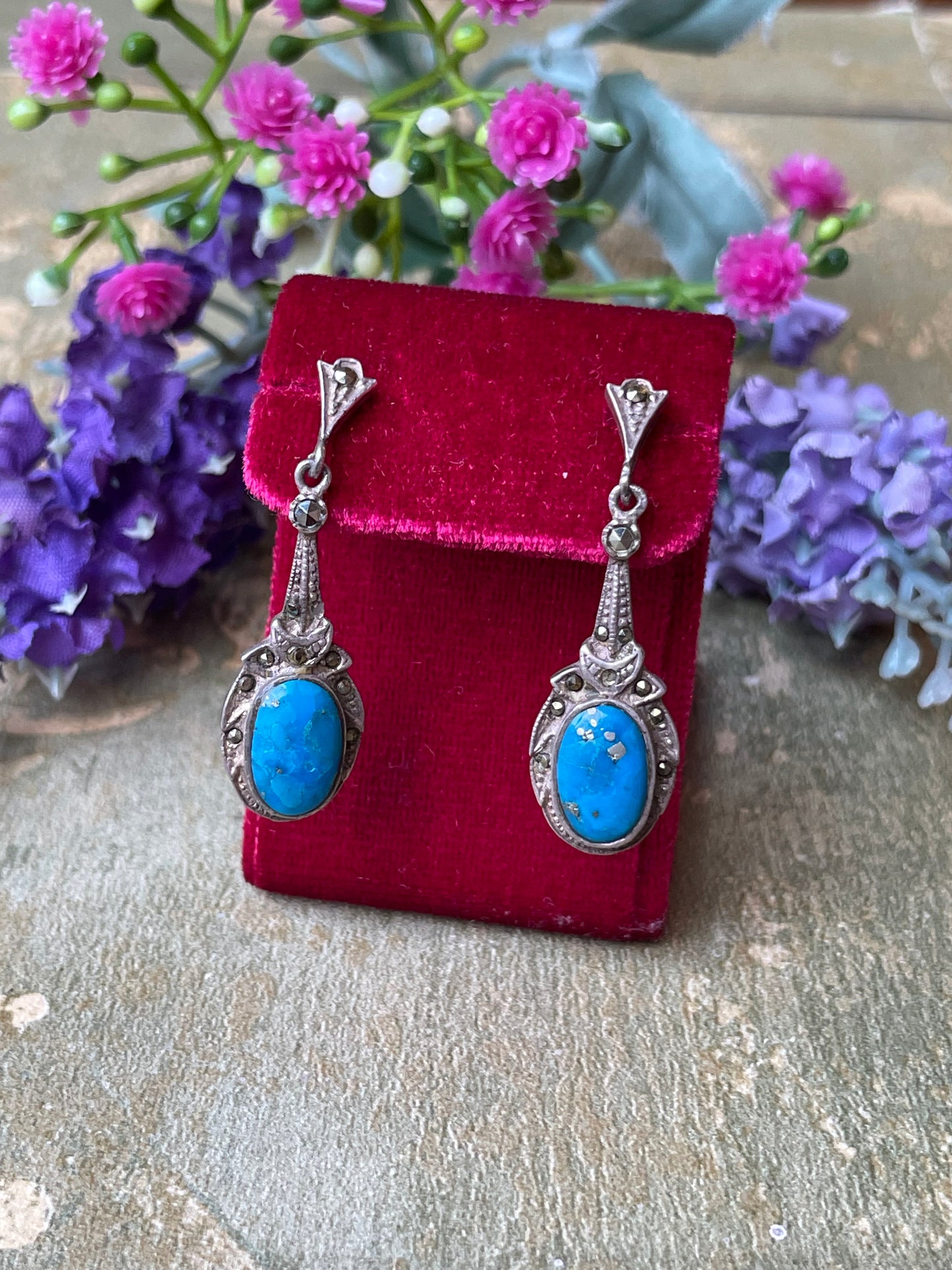 Deliziosi orecchini in argento e turchesi, anni ‘50