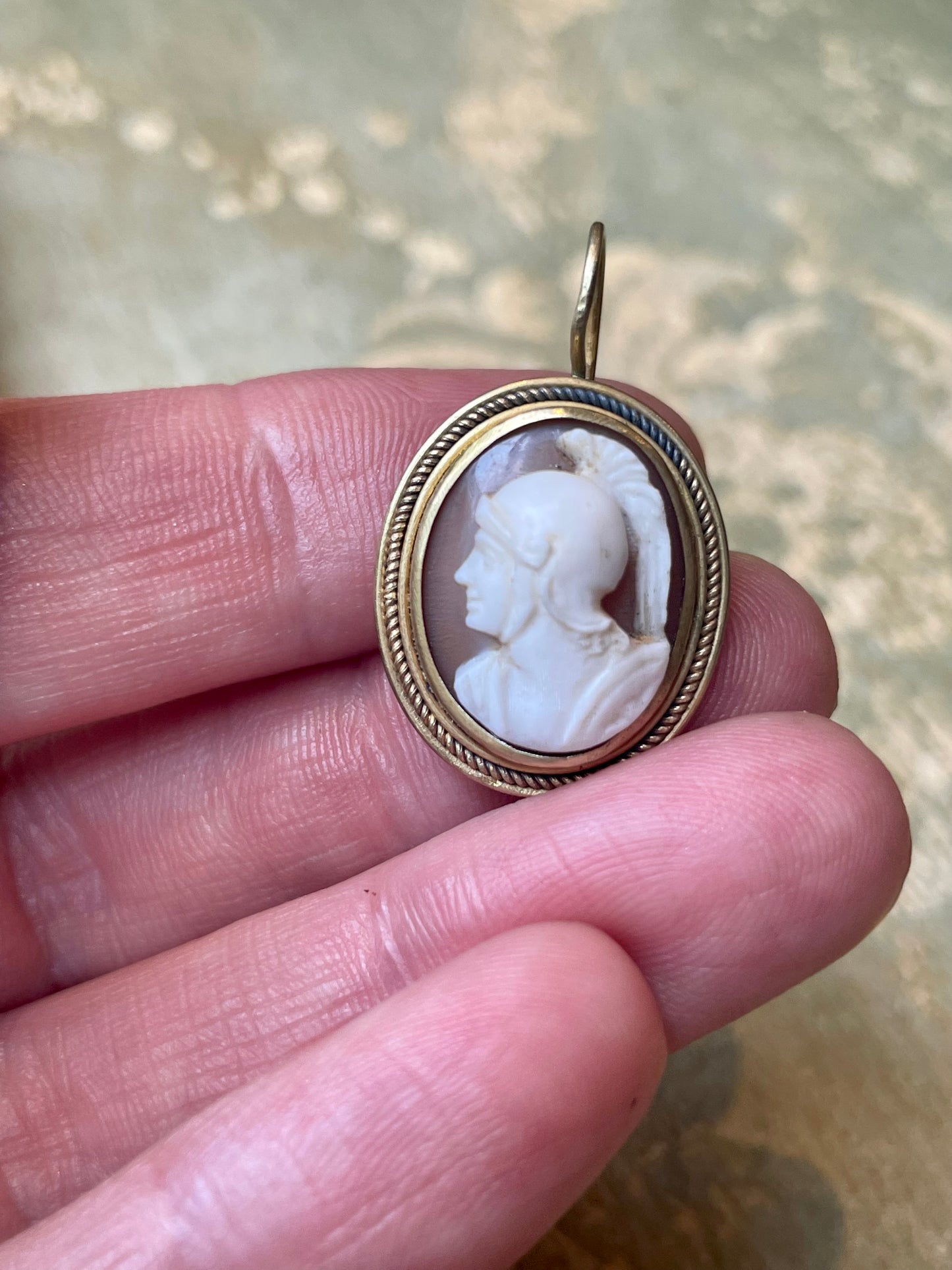 Orecchini con cammeo conchiglia intagliato con profili neoclassici, epoca vittoriana