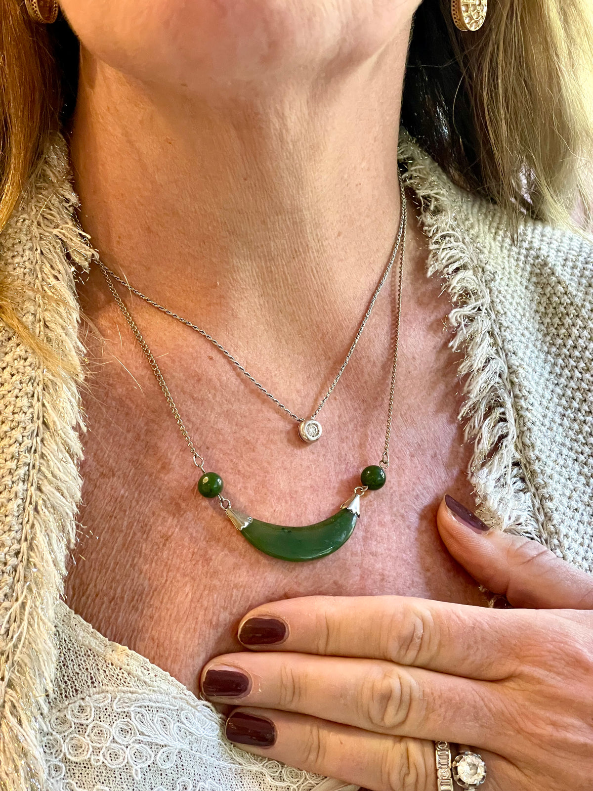 Affascinante collana in argento e nefrite Cowell, anni ‘60/70