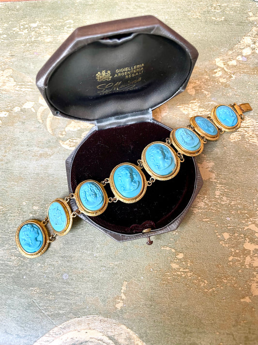 Bracciale Cammei vittoriani in pasta di turchese, laminato in oro