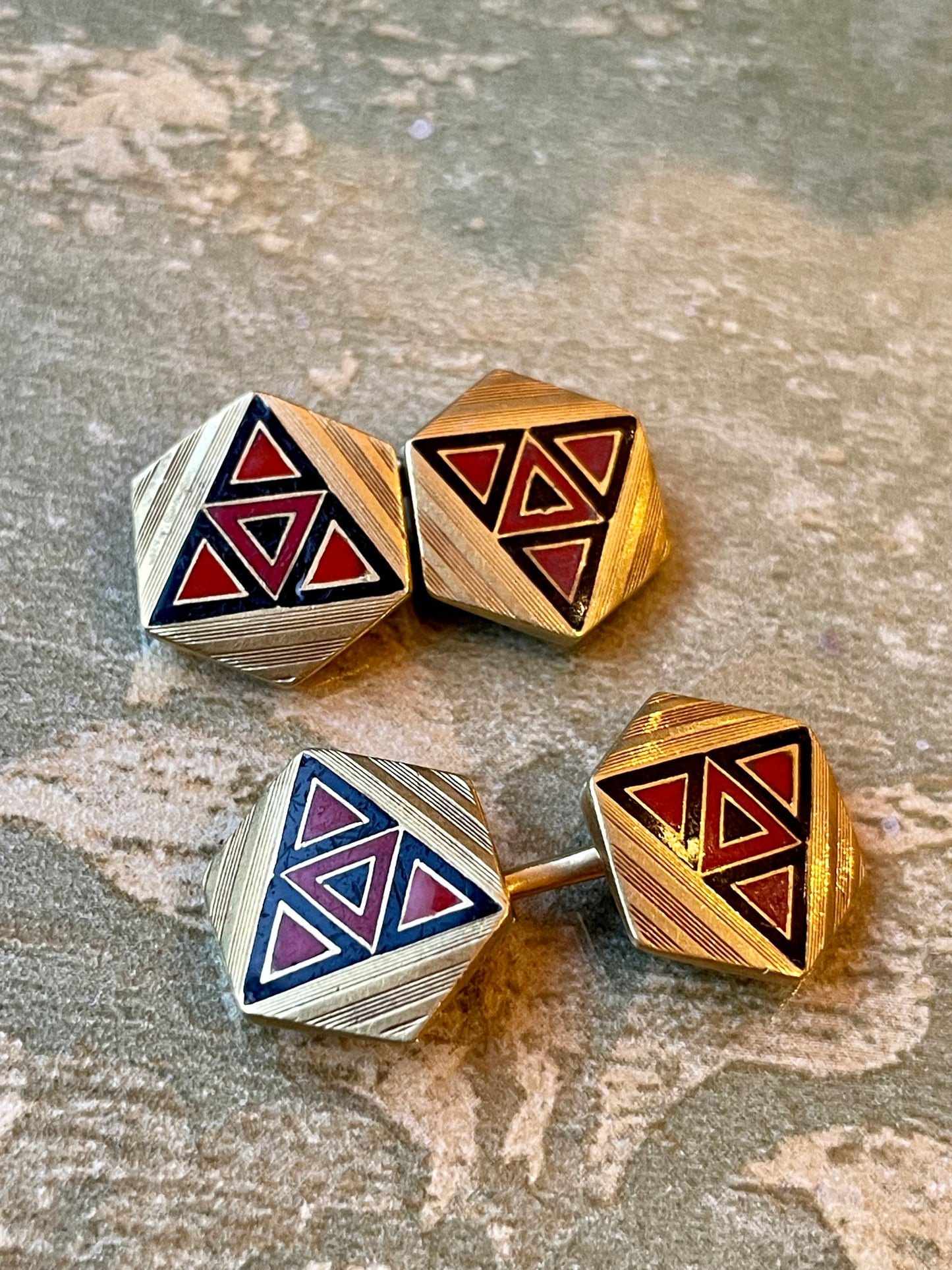 Gemelli Art Deco in oro e smalti, anni ‘30/40