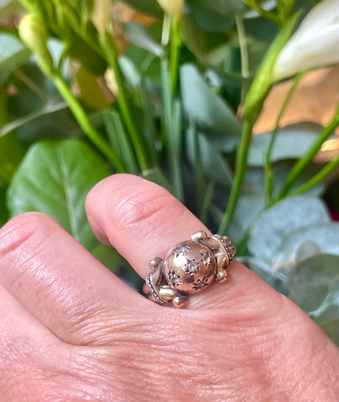 Elegante anello a palloncino in argento vermeil, Francia, 1940/50