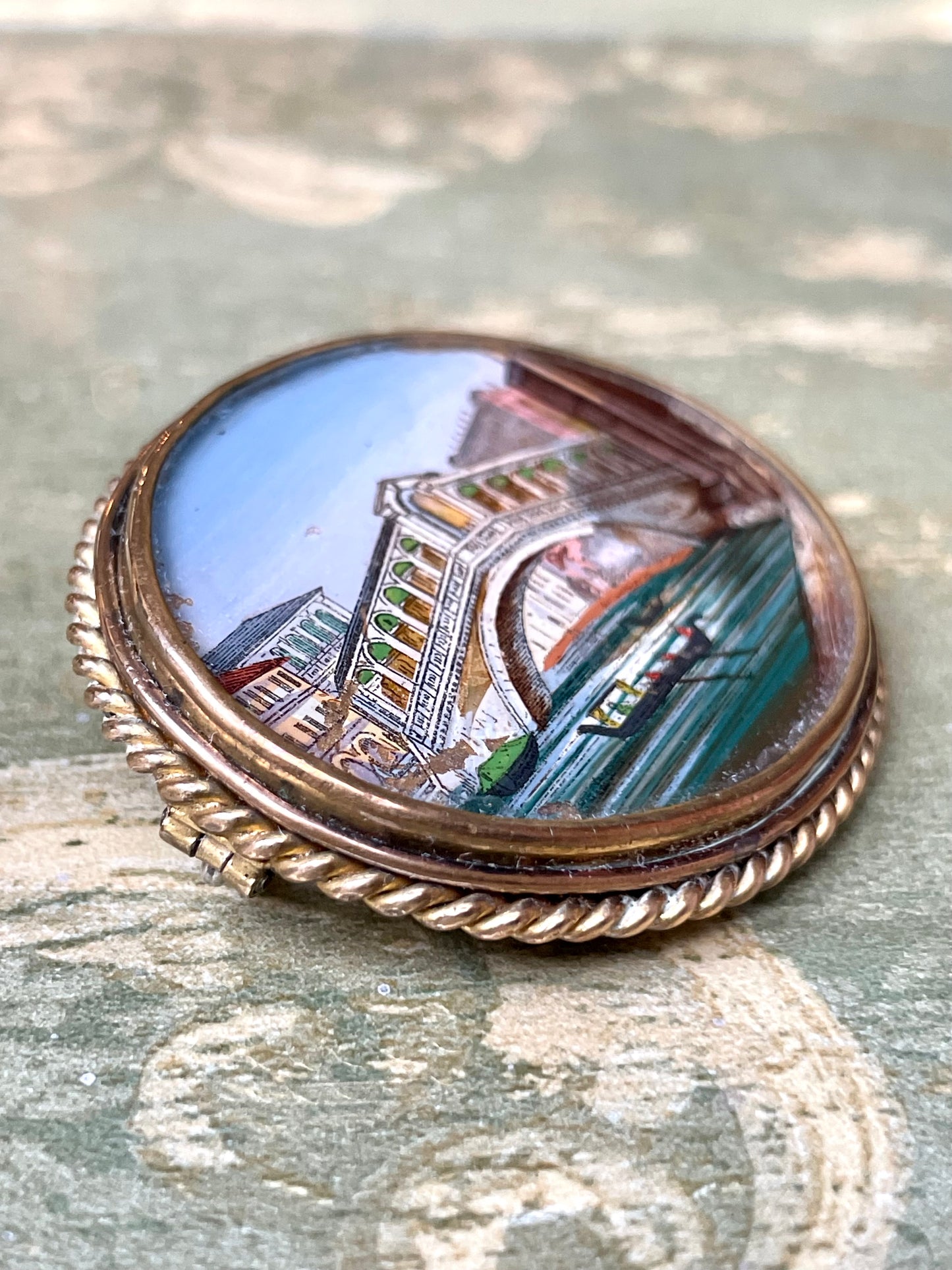 Romantica spilla con veduta del ponte di Rialto, Venezia