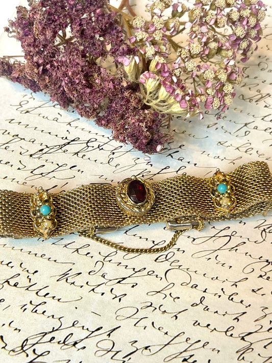 Elegante bracciale in maglia dorata, Goldette, anni ‘50