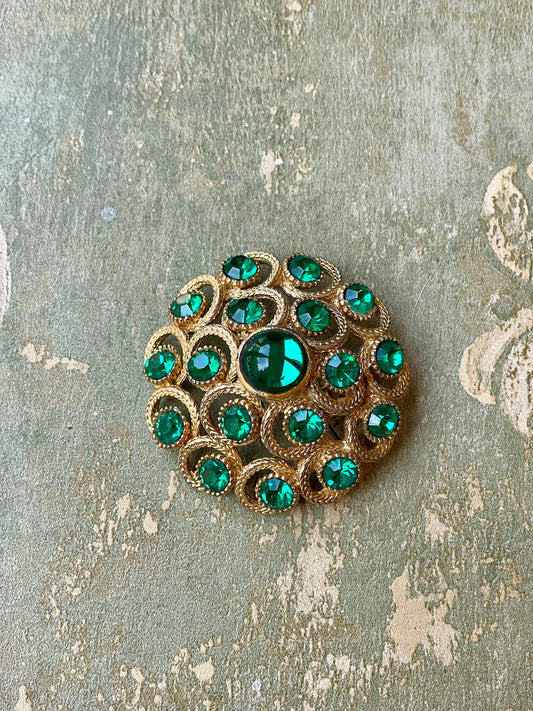 Meravigliosa spilla Tourbillon con strass verdi, Francia, anni ‘50/60