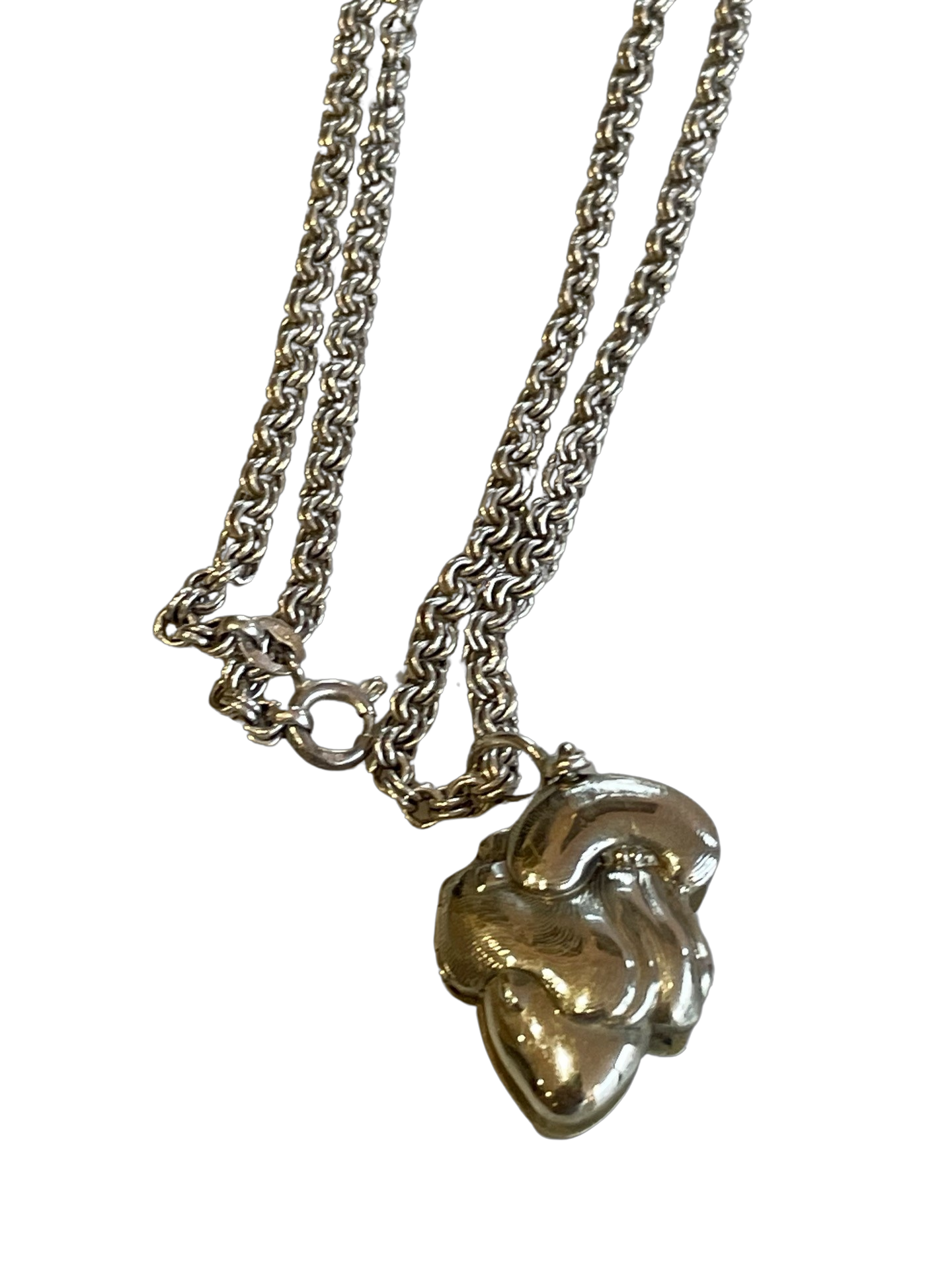 Collana in argento con locket con personaggio giapponese, epoca edoardiana