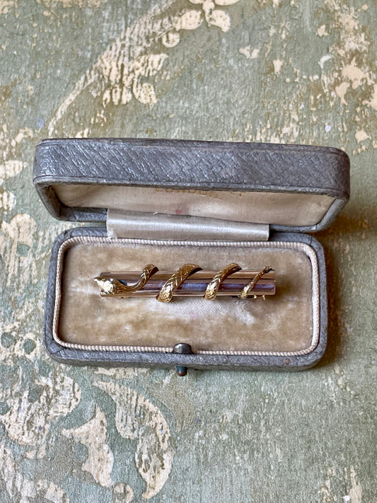 Spilla vittoriana con serpente in argento e oro