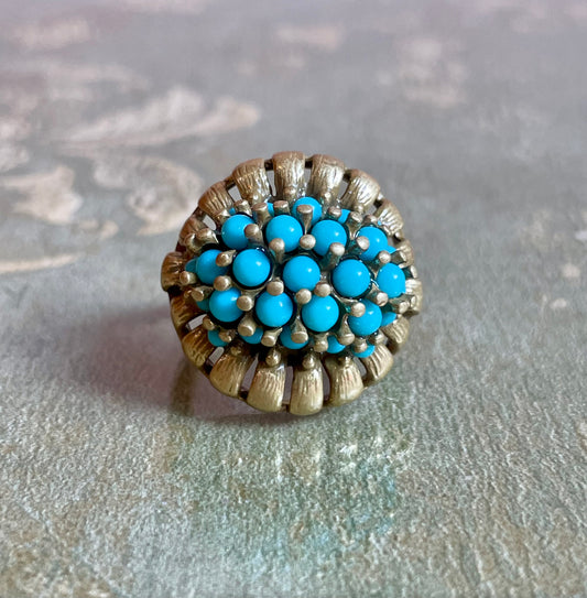 Anello Atomic Style con pasta di turchesi, anni ‘50