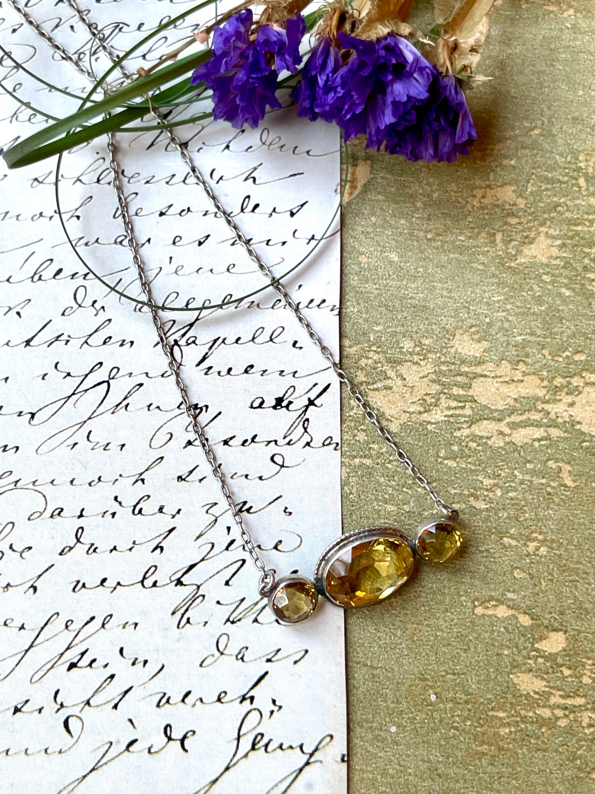 Magnifico girocollo Lavalier in argento e quarzi citrini, 1910/20