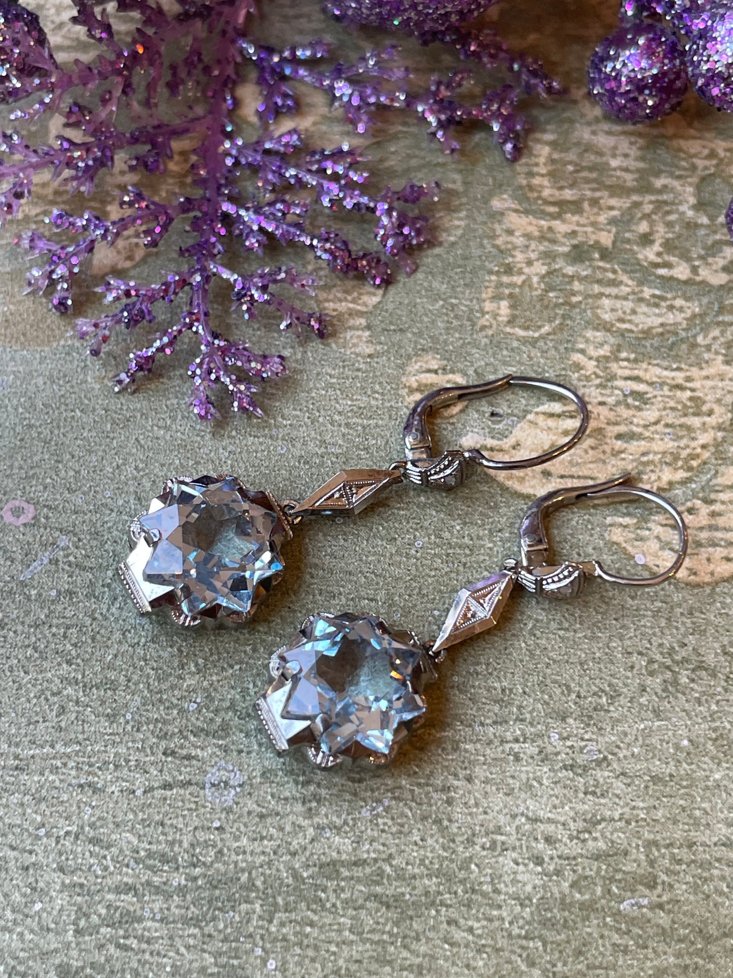 Stupendi orecchini con topazi azzurri, Art Deco