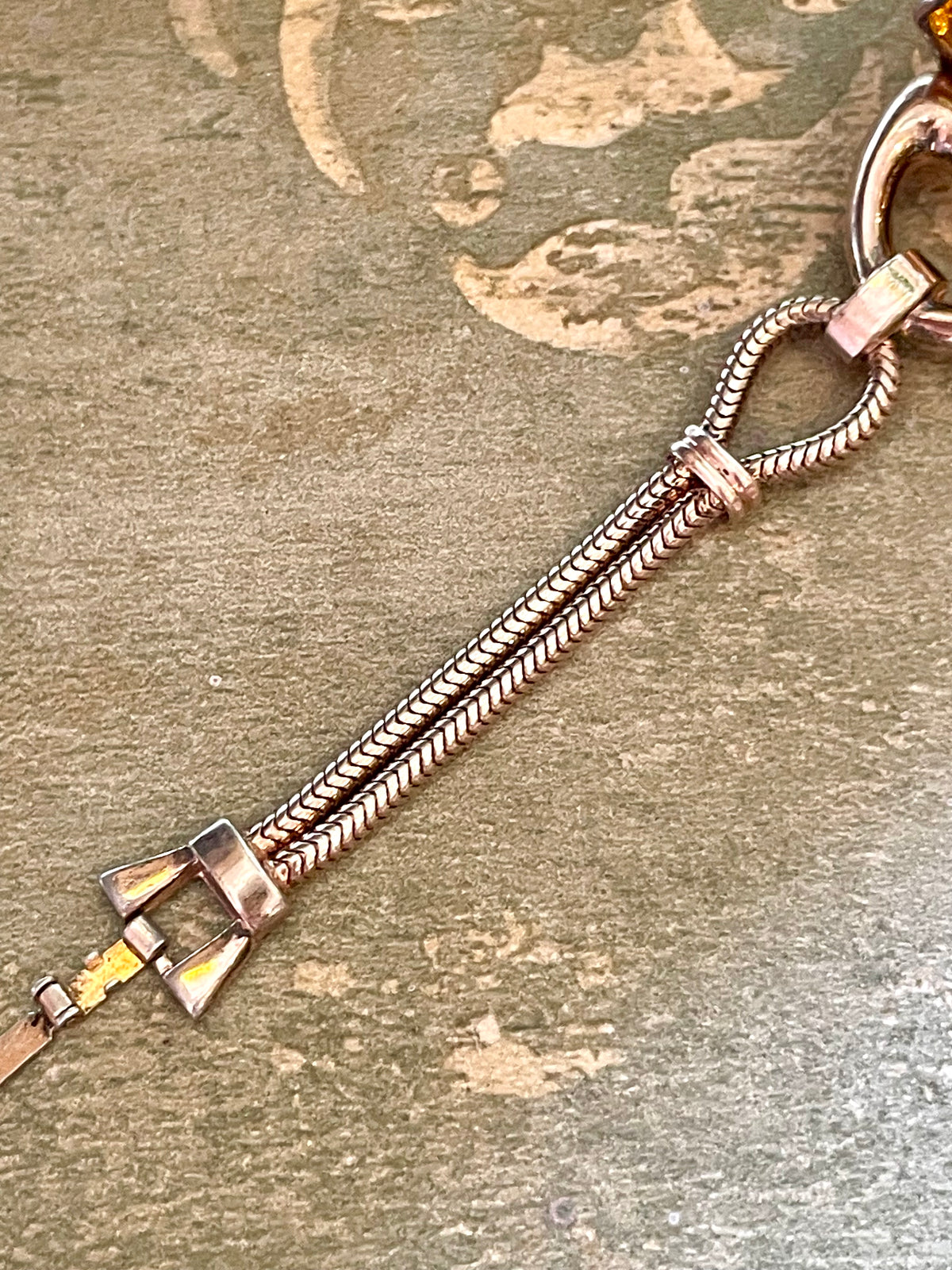 Affascinante bracciale placcato oro rosa e cristallo citrino, anni ‘40