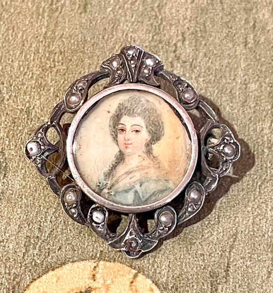 Spilla in argento con miniatura, epoca edoardiana