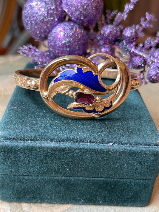 Straordinario bracciale rigido italiano in smalto e granato, prima metà dell’Ottocento