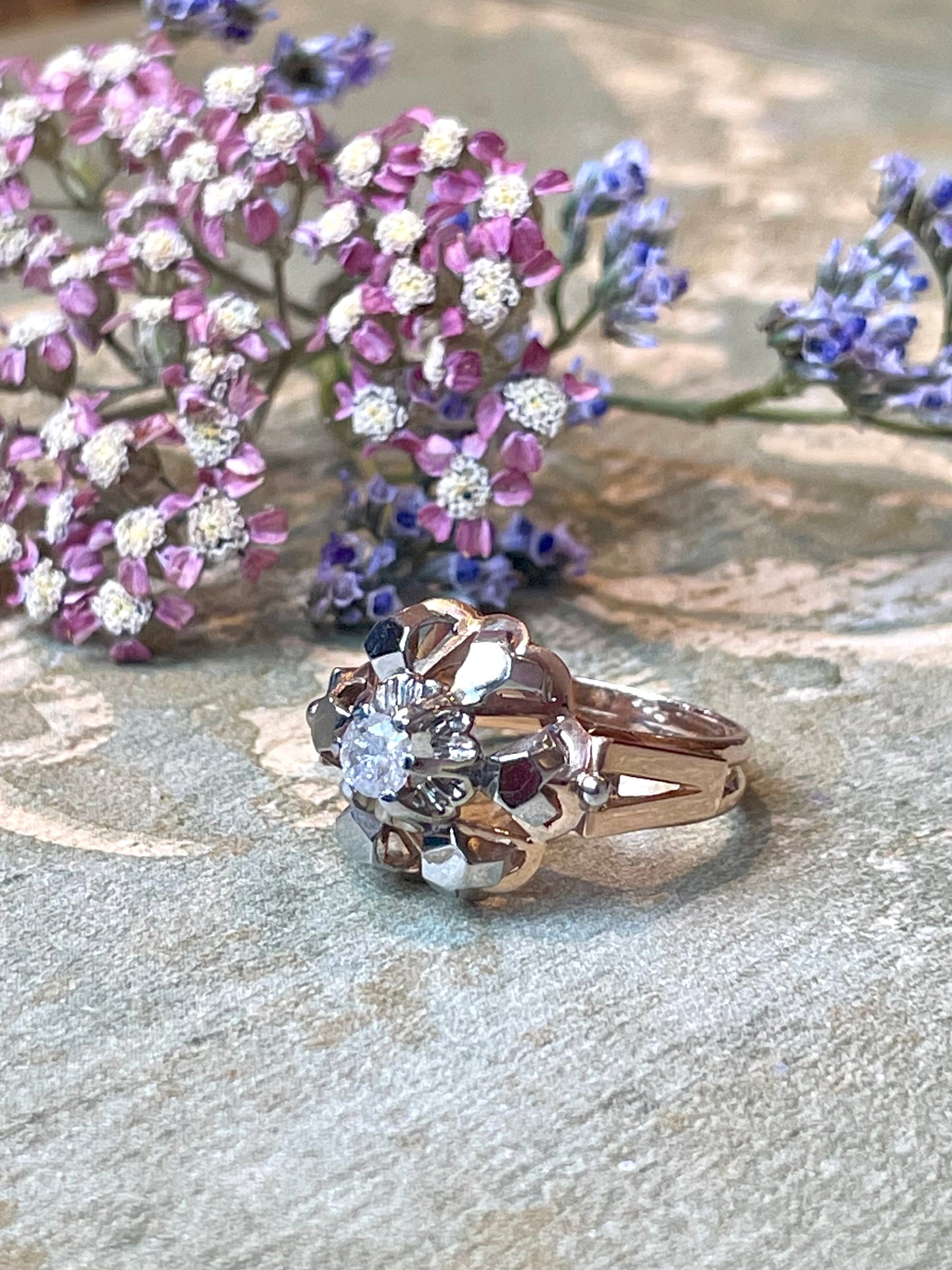 Affascinante cocktail ring con diamante, anni ‘40