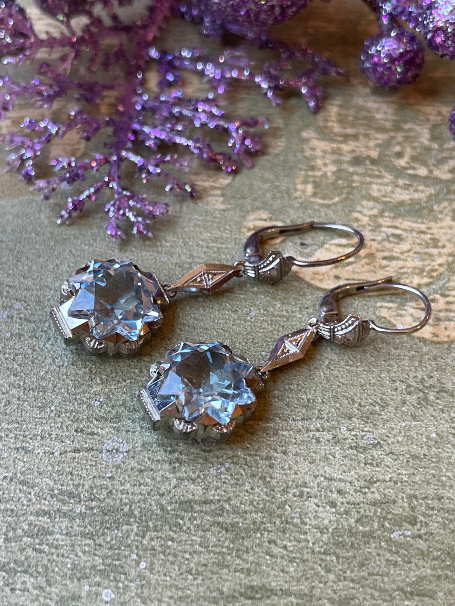 Stupendi orecchini con topazi azzurri, Art Deco