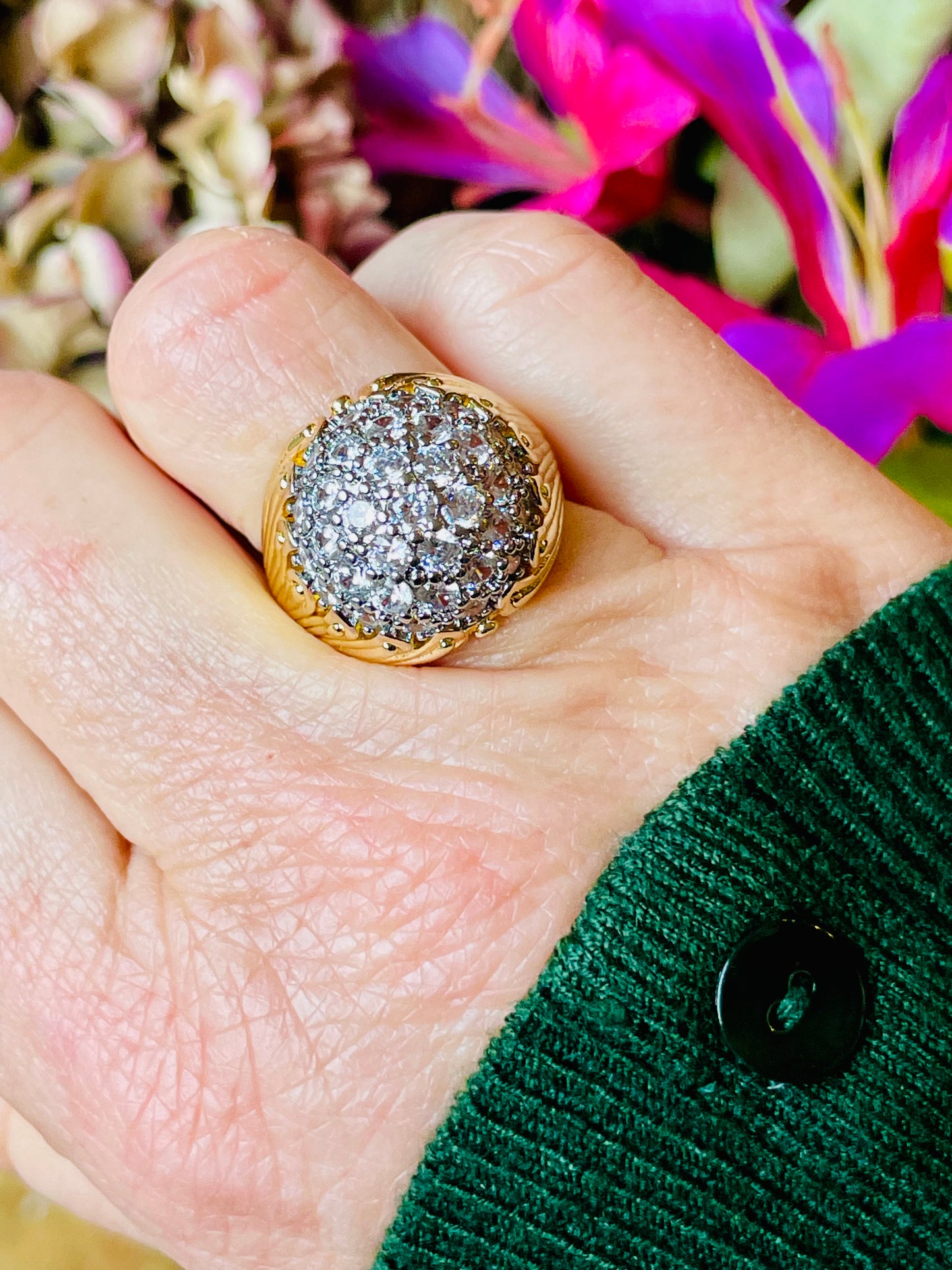 Luminoso cocktail ring con cristalli, anni ‘50