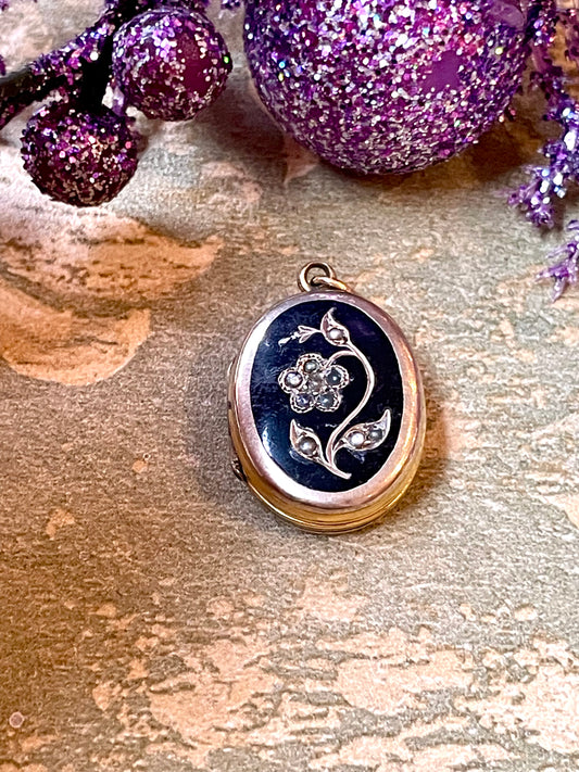 Locket vittoria in oro, smalto e perle