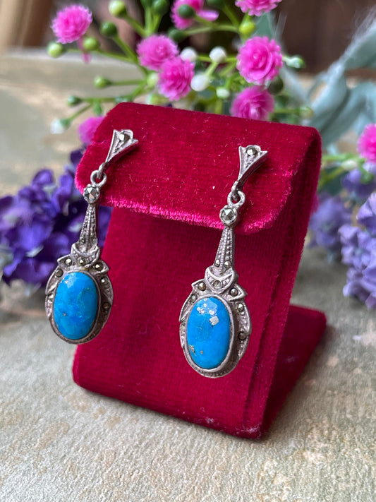 Deliziosi orecchini in argento e turchesi, anni ‘50