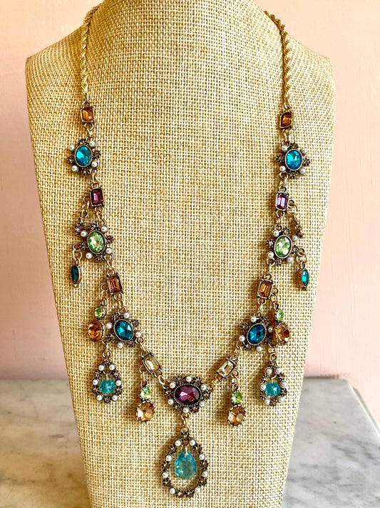 Collana Tudor con gocce di cristalli, anni ‘70