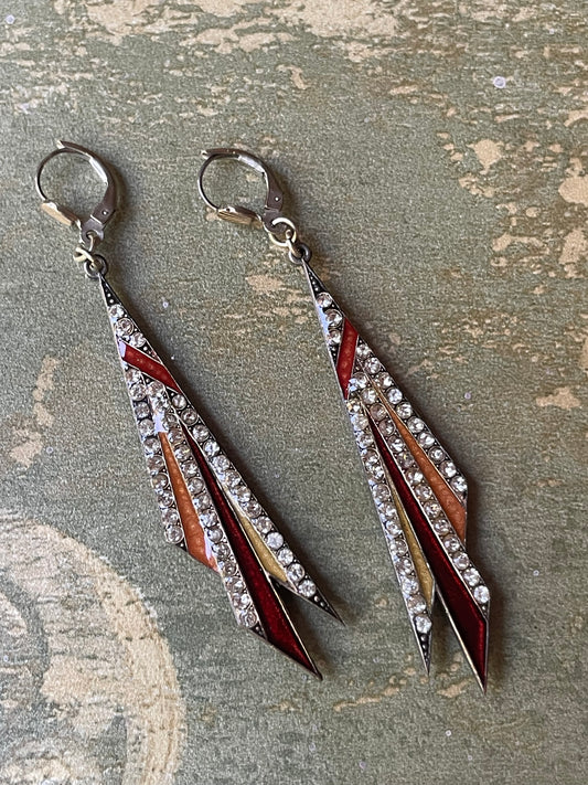 Orecchini Art Deco in smalto e strass