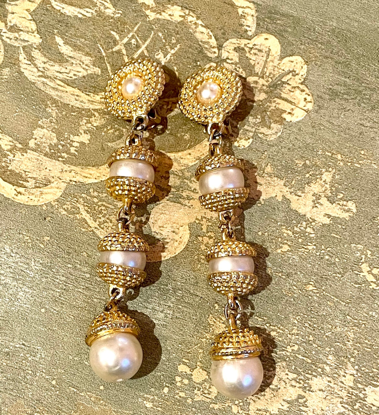 Drop earrings with pearls, 1970s