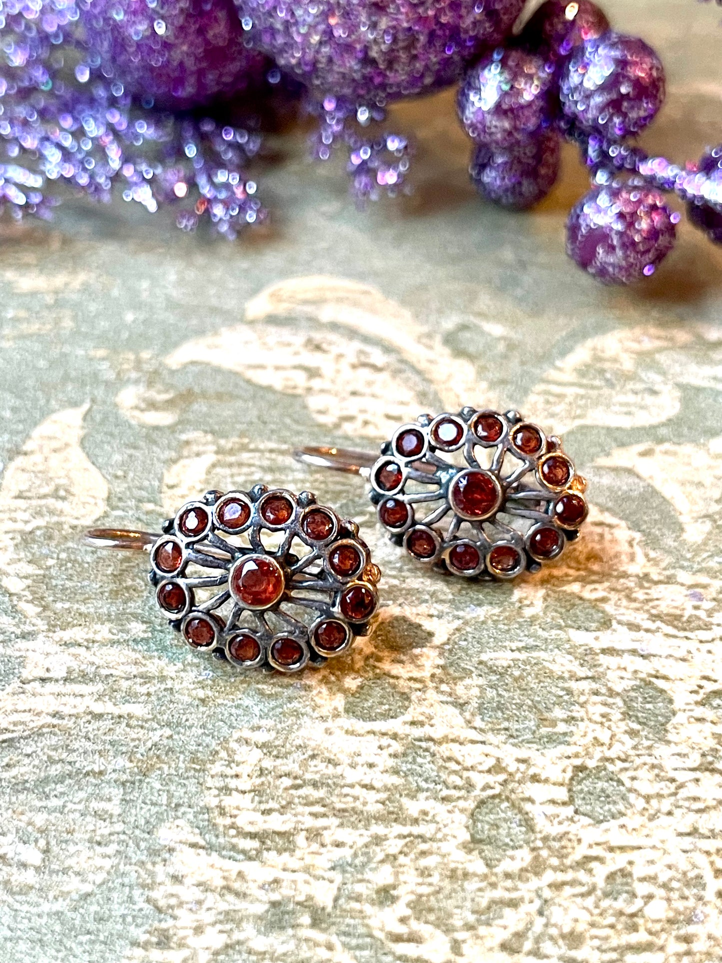 Orecchini con granato spessartite e vermeil, anni ‘50