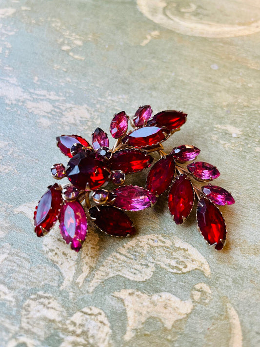 Leaf-shaped brooch with crystals, 1950s