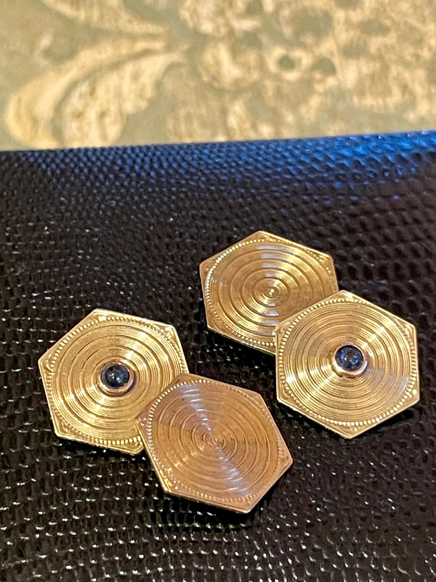 Double octagonal cufflinks, with sapphires, 1930s/40s