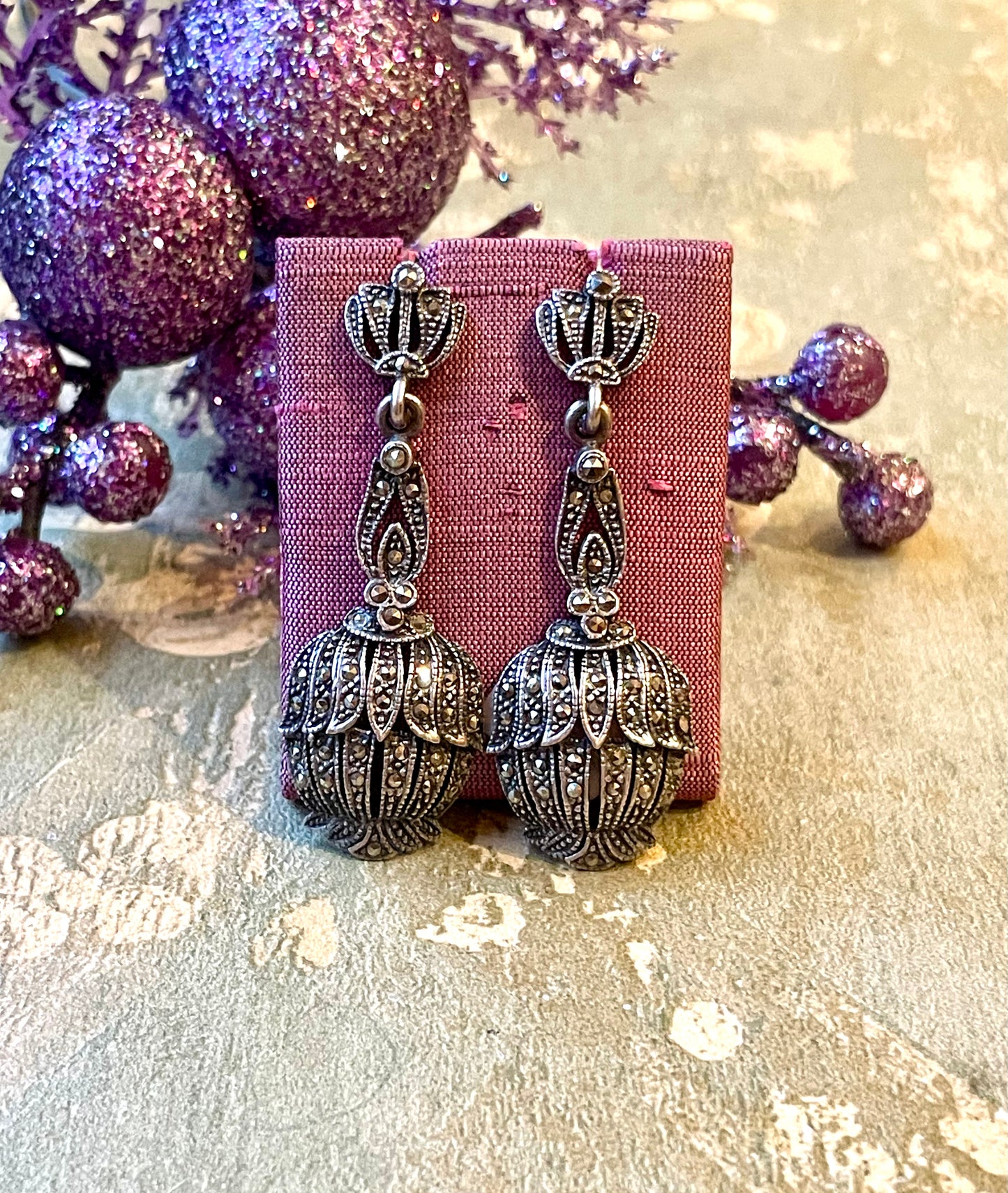 Orecchini Pigne in argento e marcassite, anni ‘50