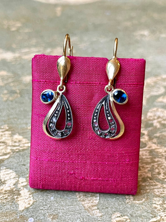 Romantici orecchini a goccia con diamanti e zaffiri, 1940/50