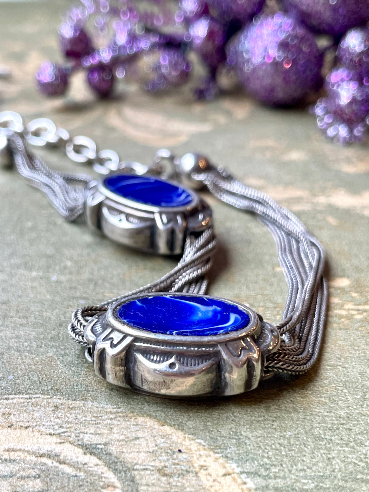 Catena da orologio in argento e smalto, epoca edoardiana