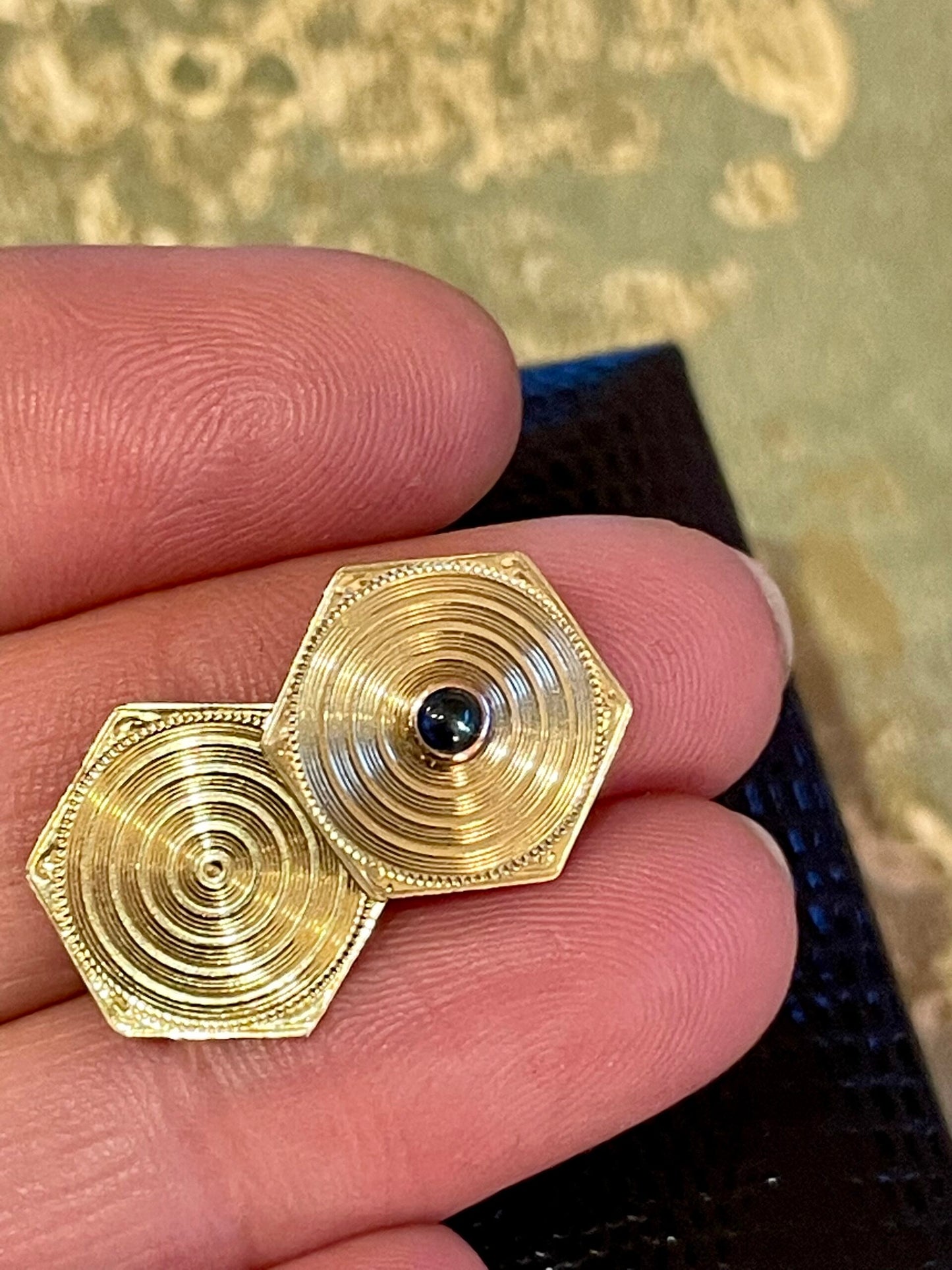 Double octagonal cufflinks, with sapphires, 1930s/40s