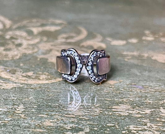 Anello a fascia in argento e zirconi, anni ‘80