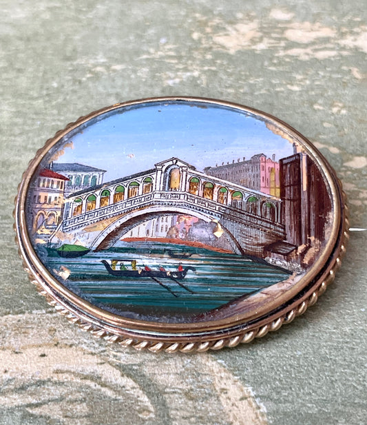 Romantica spilla con veduta del ponte di Rialto, Venezia