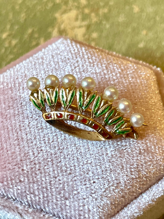Spilla Corona con smalti e perle, anni ‘50