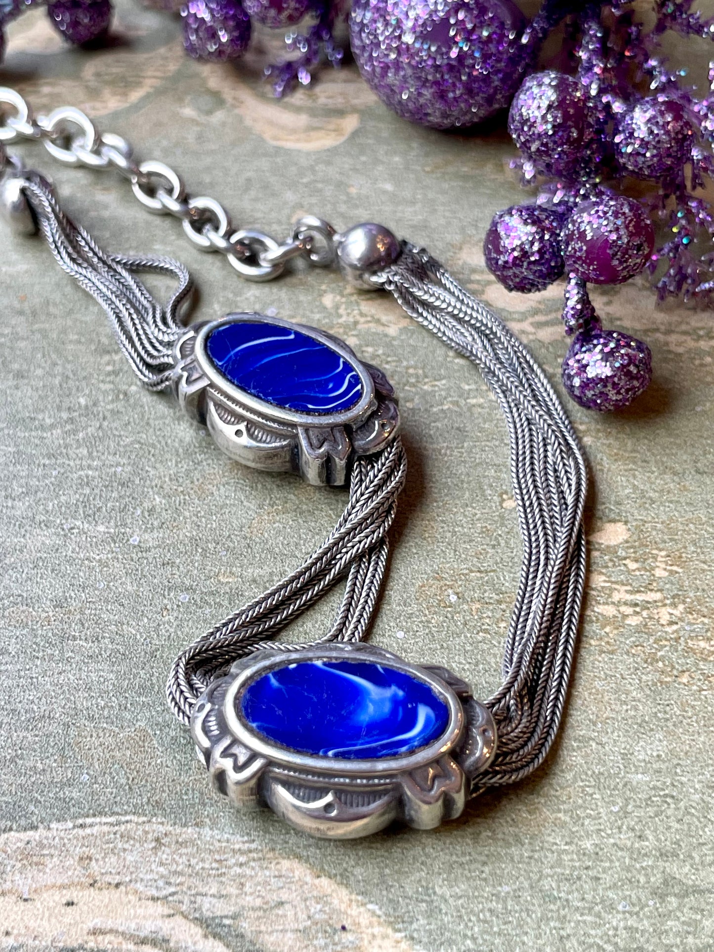 Catena da orologio in argento e smalto, epoca edoardiana