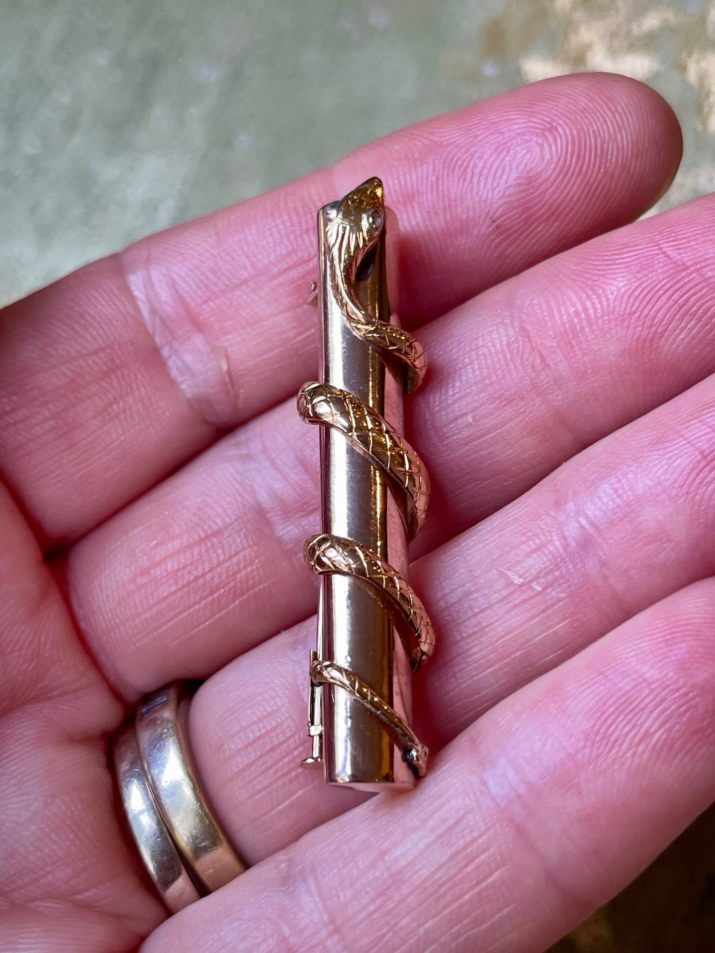 Spilla vittoriana con serpente in argento e oro