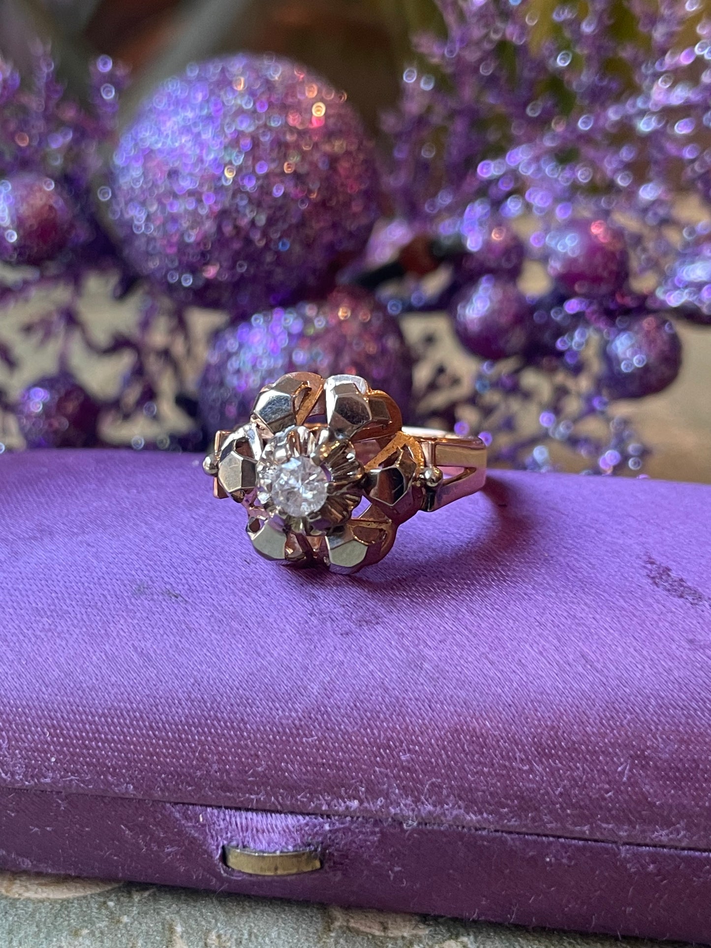 Cocktail ring in oro e diamante, anni ‘40/50