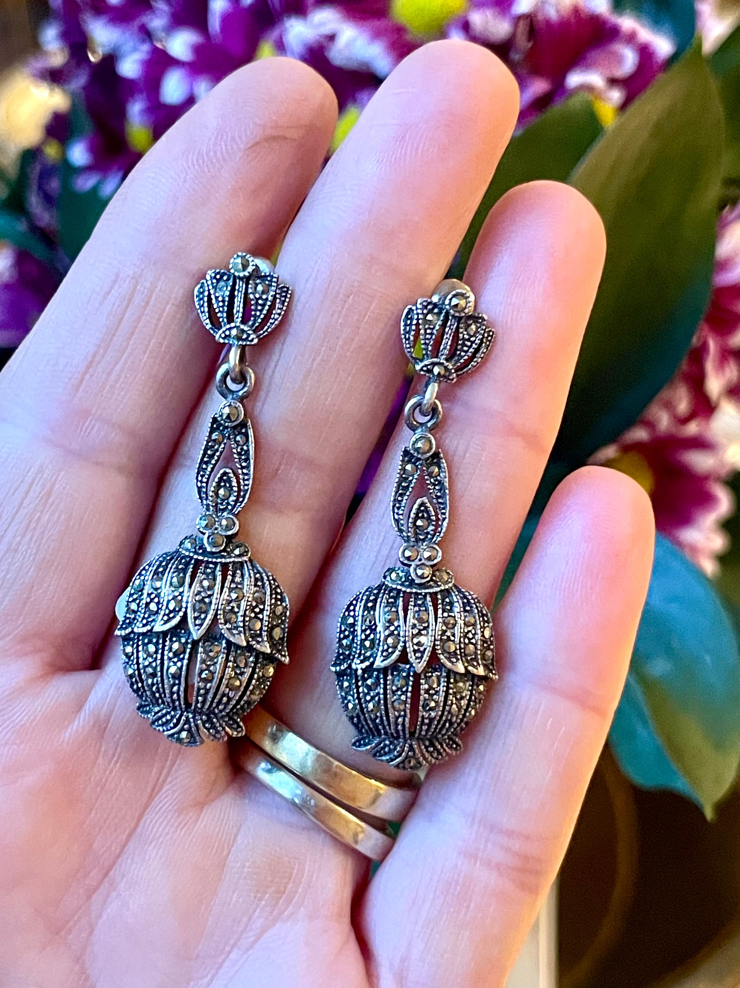 Orecchini Pigne in argento e marcassite, anni ‘50