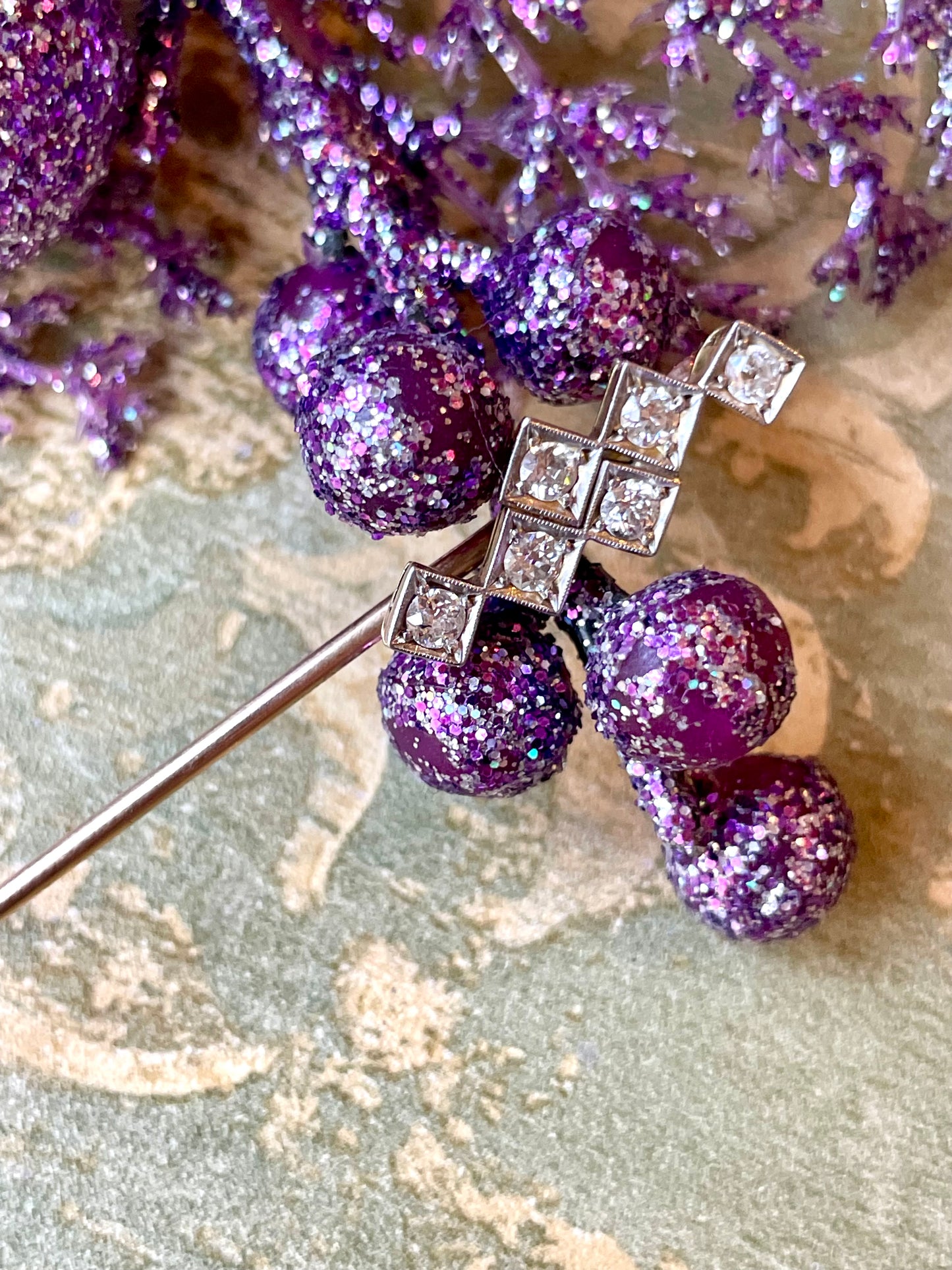 Spilla Scacchiera con diamanti, anni ‘40