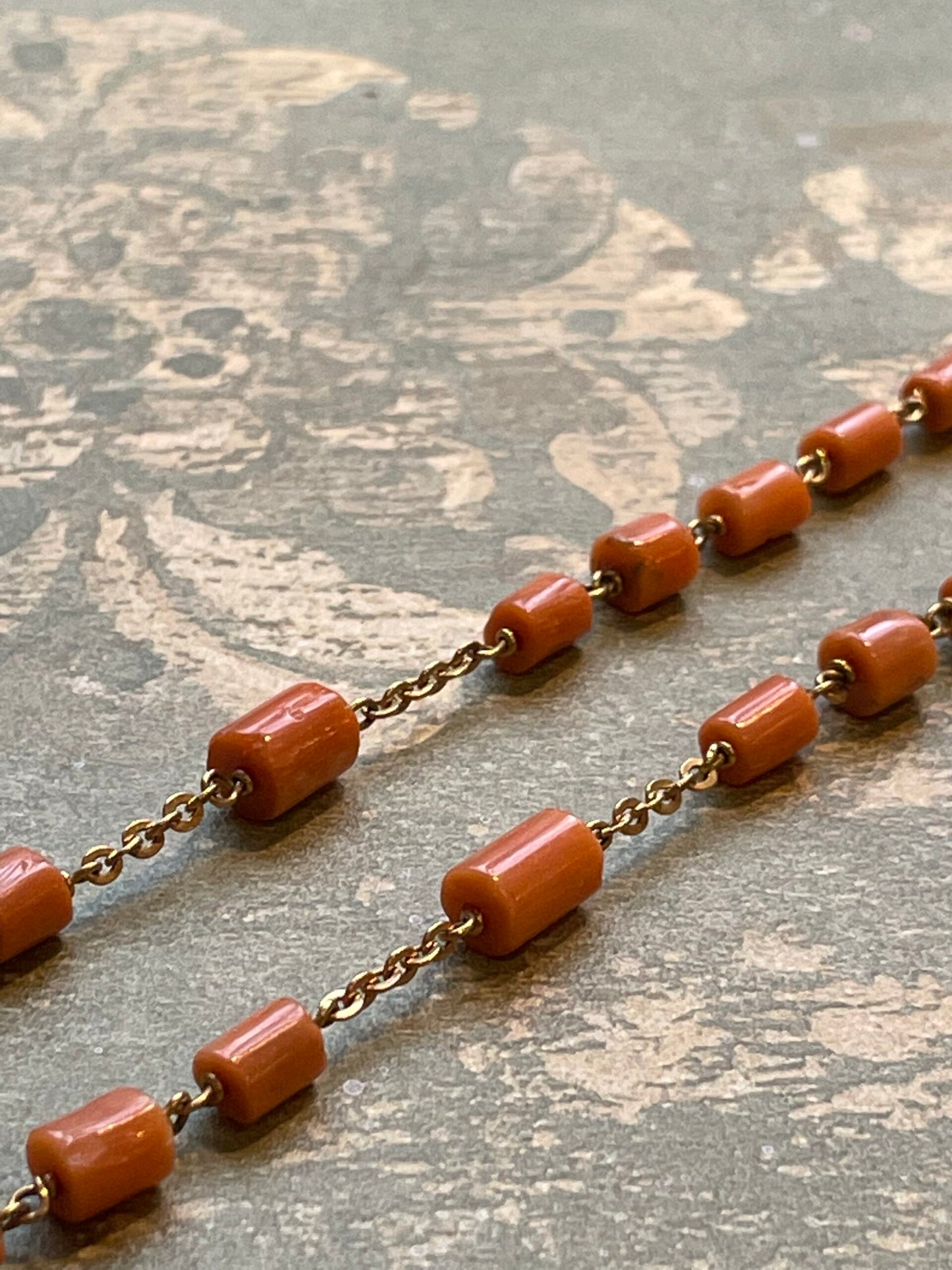 Rosary necklace with coral logs, early 1900s