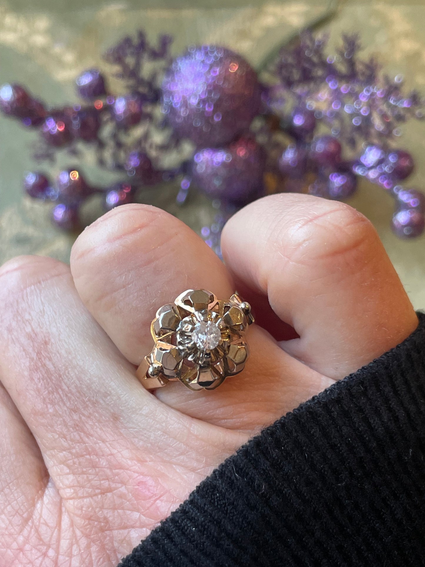 Cocktail ring in oro e diamante, anni ‘40/50