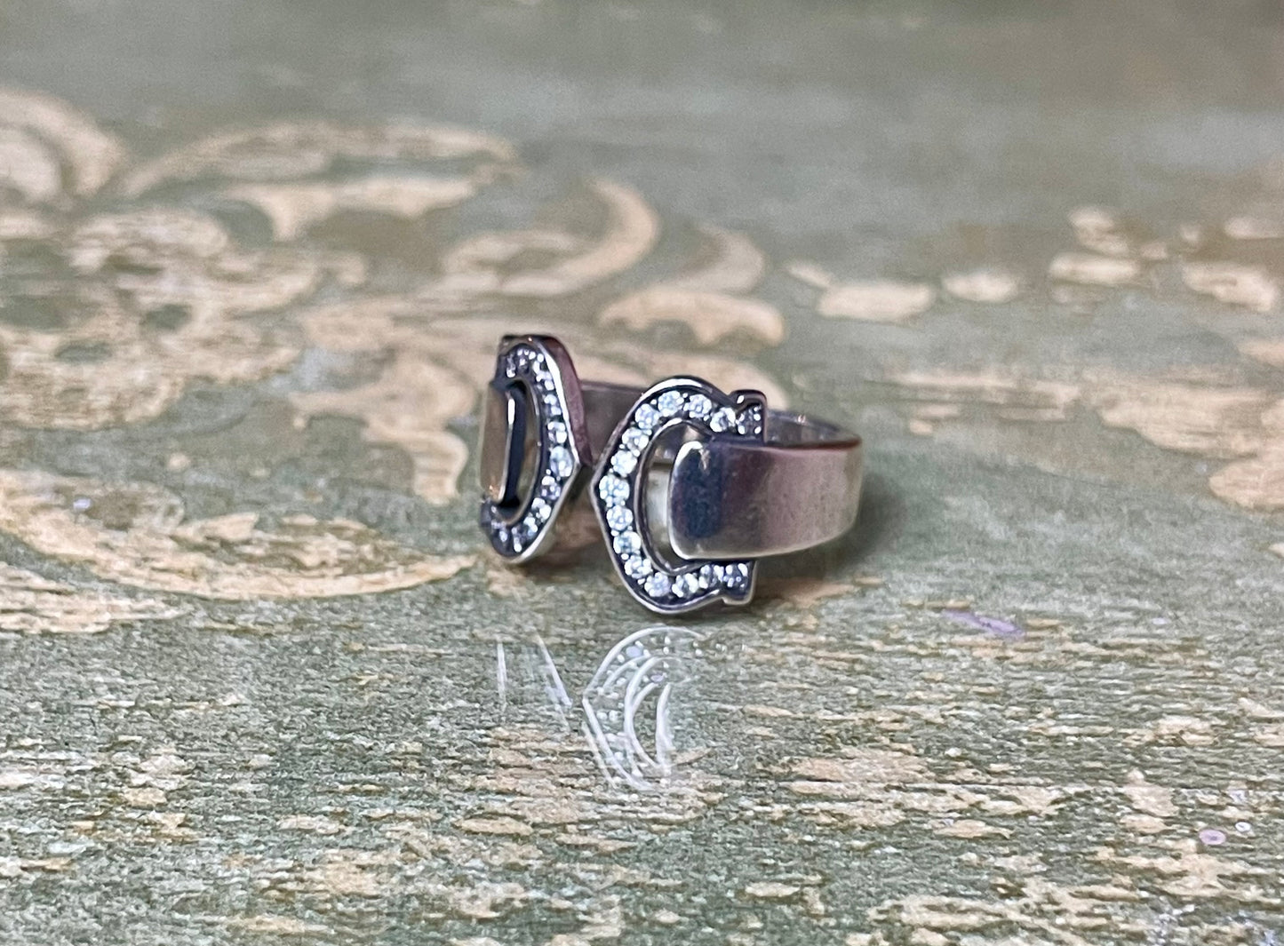 Anello a fascia in argento e zirconi, anni ‘80