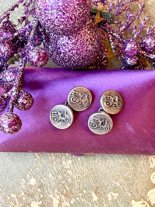 Gemelli doppi in argento con auto d’epoca, anni ‘50