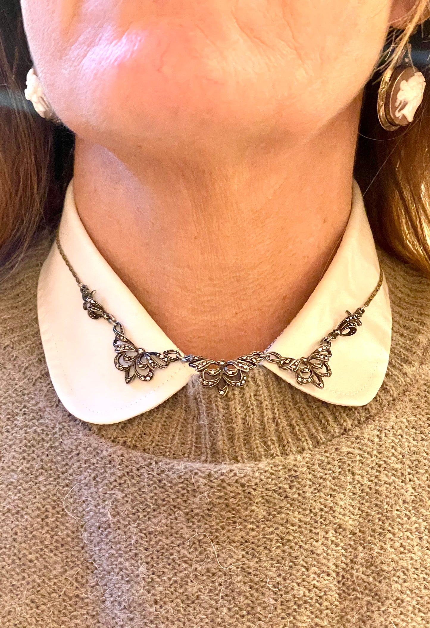 Stupenda collana in argento e marcassite, anni ‘30/40